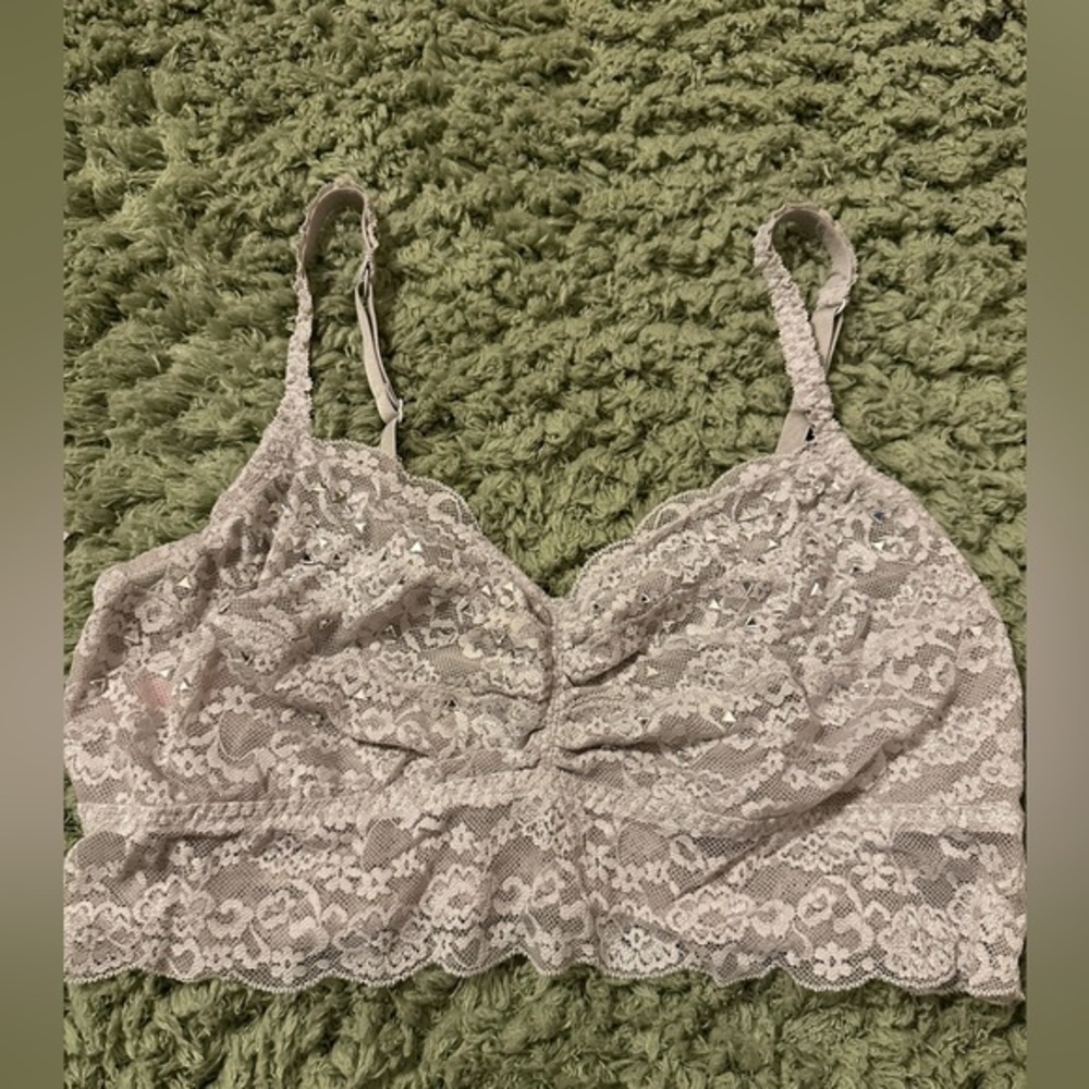 Victorias Secret Pink Gray Bling Stone Embellished Ruched Lace Cami Bra - Picture 1 of 8
